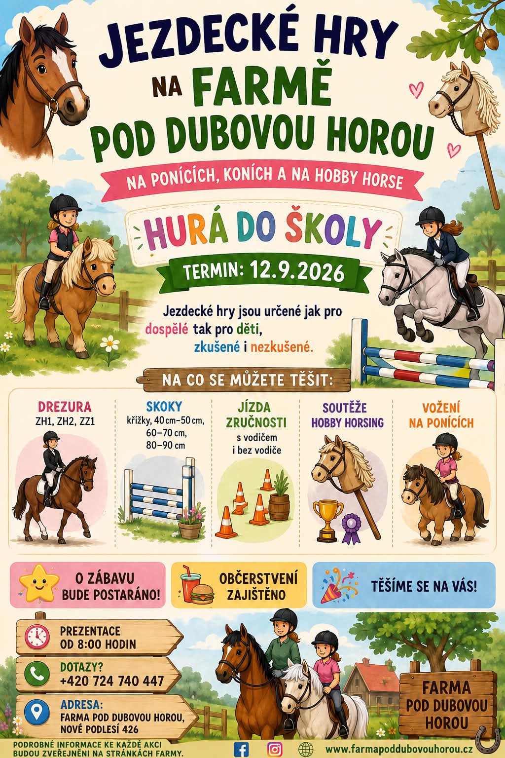Plakát Jezdecké hry na Farmě pod Dubovou horou 12. 9. 2026